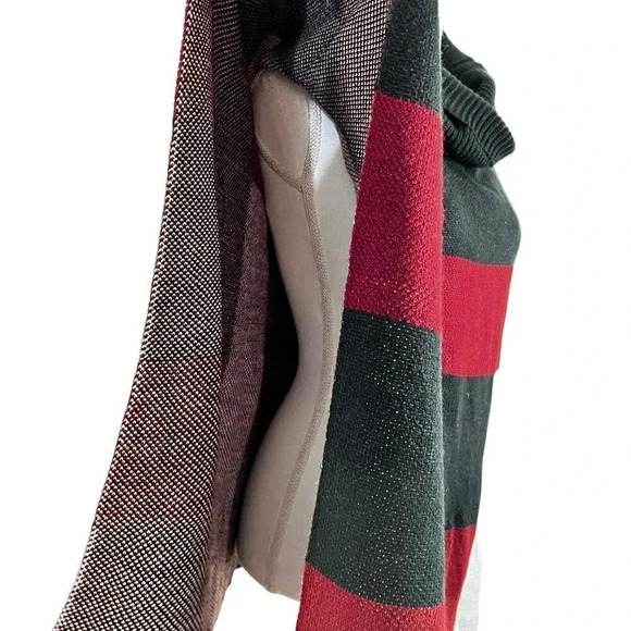 Jones New York Poncho Checker Color Block Red Black White Relaxed Fit Cowl Neck - Picture 9 of 12
